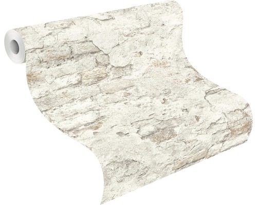 Rol behang met steenmuurmotief