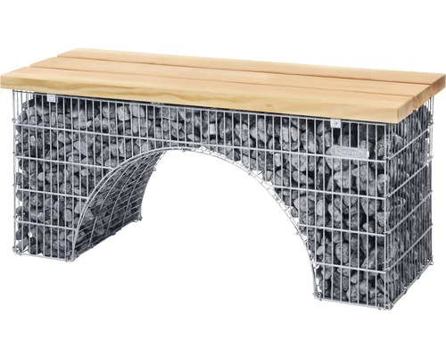 Tuinbank met houten blad en schanskorfstructuur