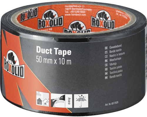 ROXOLID Duct tape zwart 10 m x 50 mm Rol textieltape, 50 millimeter bij 10 meter