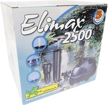 Verpakking van een Elimax 2500 vijverpomp met vijf jaar garantie