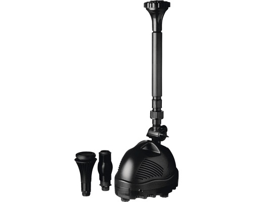 Vijverpomp met verschillende sproeikoppen voor diverse water effecten.