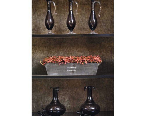 Rek met decoratieve glazen vazen en Fittonia''s in plantenbak