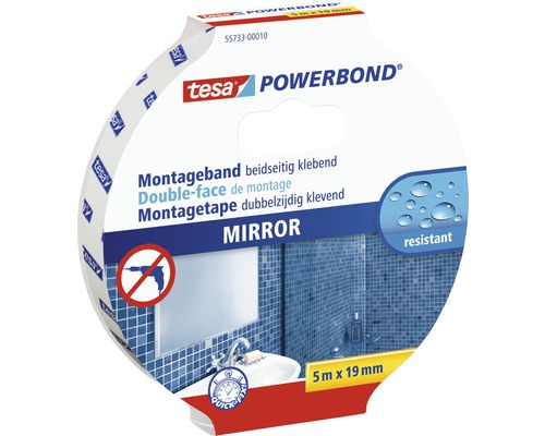 TESA Powerbond montagetape spiegel dubbelzijdig klevend wit 5 m x 19 mm