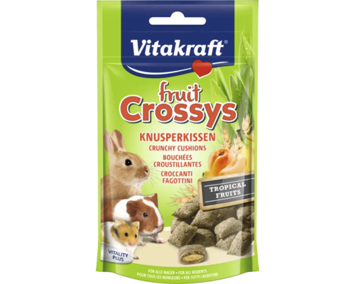 Vitakraft Fruit Crossys knaagdier voedselverpakking met afbeelding van konijn, cavia en hamster