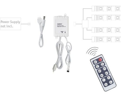 Ledstripcontroller met afstandsbediening en aansluitschema, exclusief voeding