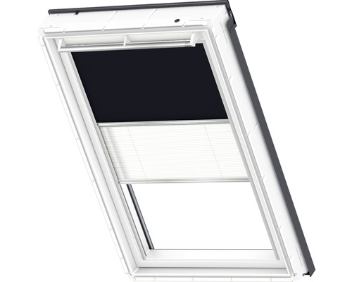 Dakvenster met verduisteringsrolgordijn en plissé