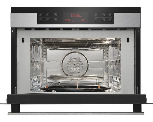 Geopende inbouwmagnetron met draaiplateau