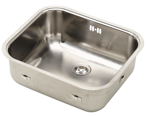 Spoelbak van roestvrij staal met afvoergarnituur en overloop