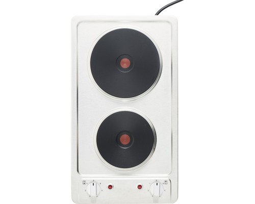 Dubbele kookplaat van roestvrij staal met twee kookzones en bedieningsknoppen