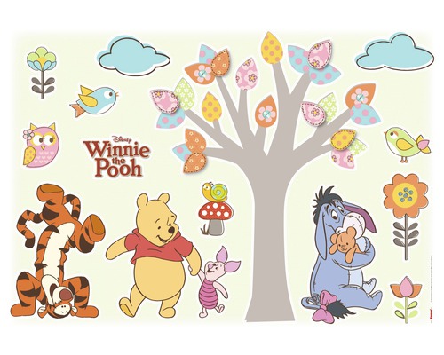 KOMAR Muursticker 14014H Disney Edition 4 Winnie the Pooh Nature 50x70 cm Winnie de Poeh muursticker met Winnie de Poeh, Teigetje, Knorretje, Iejoor, Uil en boom motieven