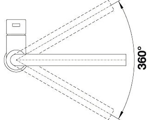 Schets van een kraan met een draaihoek van 360 graden