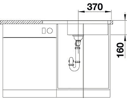 Technische tekening van een spoelbak met de afmetingen 370 en 160