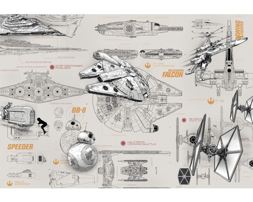 KOMAR Fotobehang papier 8-493 Disney Edition 4 Star Wars Blueprints 368x254 cm Afbeelding van diverse Star Wars ruimteschepen en voertuigen als bouwtekening