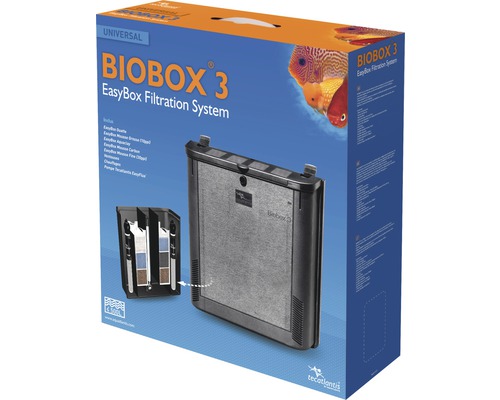 Verpakking van een Biobox 3 EasyBox filterinstallatie voor aquaria