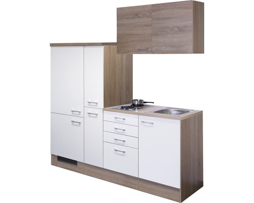 Compacte keuken met boven- en onderkasten, spoelbak en kookplaat voor kleine ruimtes