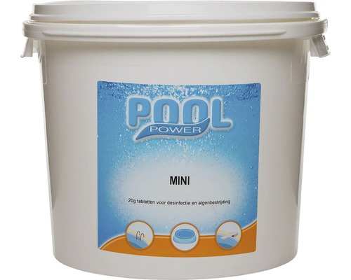 POOL POWER Mini 20 g desinfectie tabletten 5 kg Pool Power Mini chloortabletten voor desinfectie in een emmer.