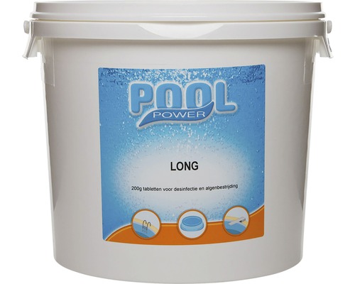 POOL POWER Long 200 g desinfectie tabletten 5 kg Pool Power Long chloortabletten voor desinfectie en algenbestrijding