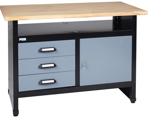 KÜPPER Werkbank 120 cm zilver-zwart (1 deur, 3 laden) KÜPPER Werkbank 120 cm zilver-zwart (1 deur, 3 laden)