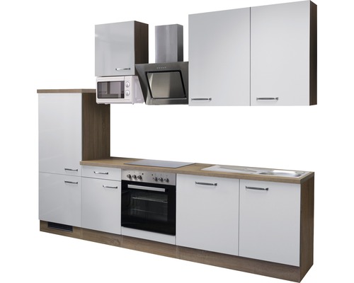 Complete keuken met spoelbak, fornuis, afzuigkap, magnetron en bovenkasten