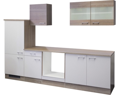 FLEX WELL Keukenblok zonder apparatuur Samoa wit en sonoma eiken mat 270x60 cm Keukenblok met kasten en planken in houtlook en wit
