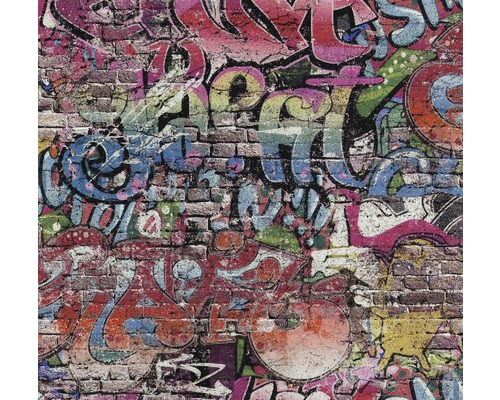 ERISMANN Papierbehang 05530-10 grafitti meerkleurig Behang met graffitimotief op bakstenen muur