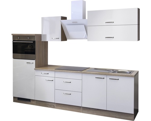 Complete keuken met spoelbak, kookplaat, oven, afzuigkap en hangkasten