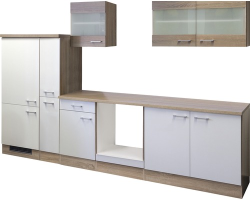 FLEX WELL Keukenblok zonder apparatuur Samoa wit en sonoma eiken mat 300x60 cm Keukenblok met kasten, laden en werkblad