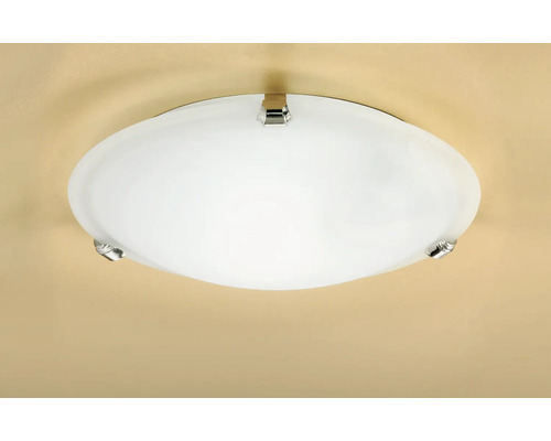 Plafondlamp met matte glazen kap en metalen bevestiging