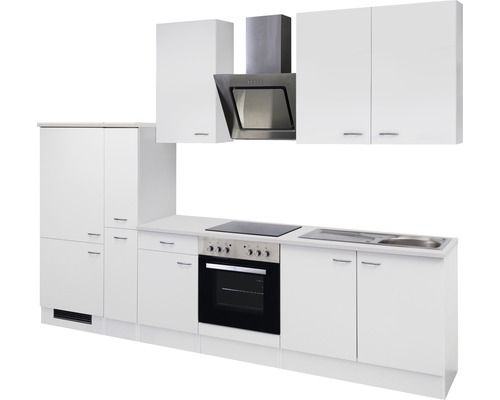 Complete keuken met boven- en onderkasten, spoelbak, fornuis en afzuigkap