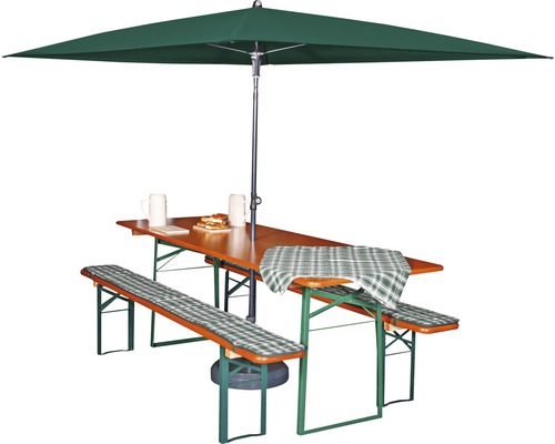Biertafelset met tafel, banken en rechthoekige parasol
