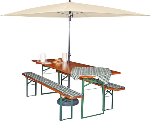 Biertafelset met parasol, tafelkleed en zitkussens