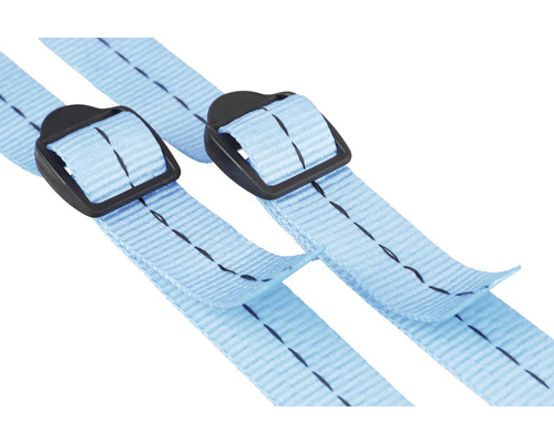 Lichtblauwe bagageriemen met zwarte gespen