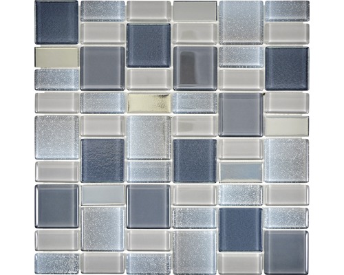 Mozaïektegel glas Dazzle 13G grijs mix 30x30 cm Mozaïekmat met glazen mozaïek in verschillende grijstinten