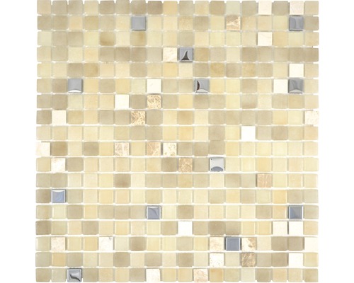 Mozaïektegel glas Lope 14AN beige 30x30 cm Mozaïektegel met glas-, natuursteen- en metaalelementen