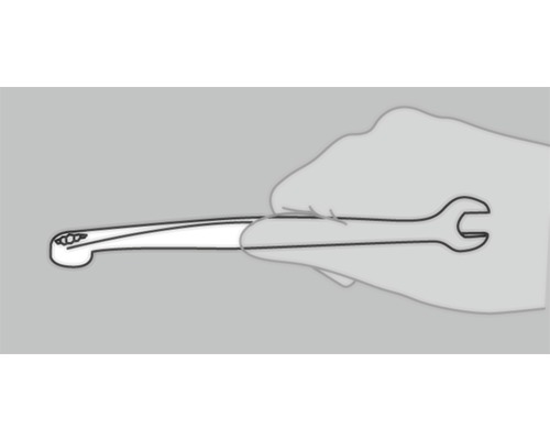 Afbeelding van een hand die een moersleutel vasthoudt.