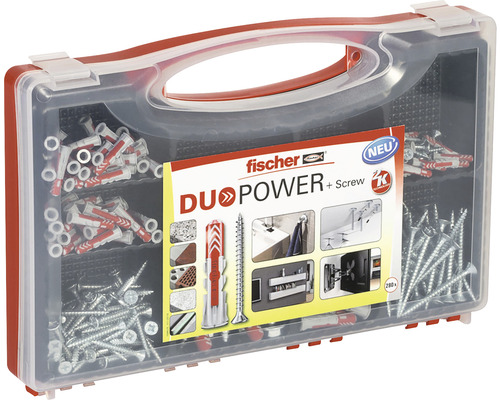 Fischer Duopower schroeven en pluggen set in een transparante opbergdoos
