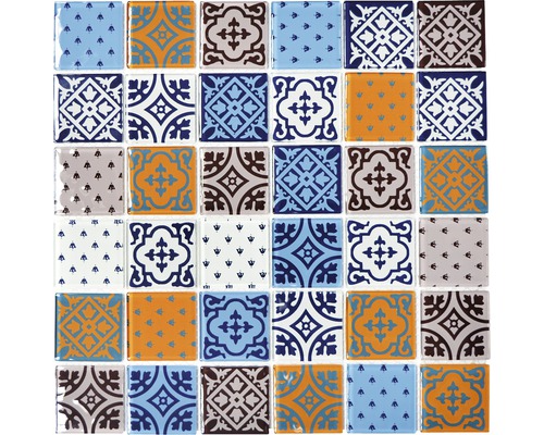 Mozaïektegel glas CM 4OP12 blauw/oranje/bruin 30x30 cm Mozaïektegels met verschillende patronen