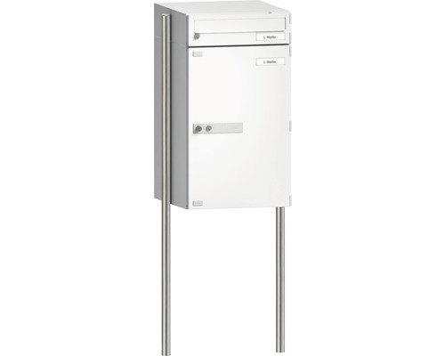 Witte brievenbus met roestvrijstalen standaard