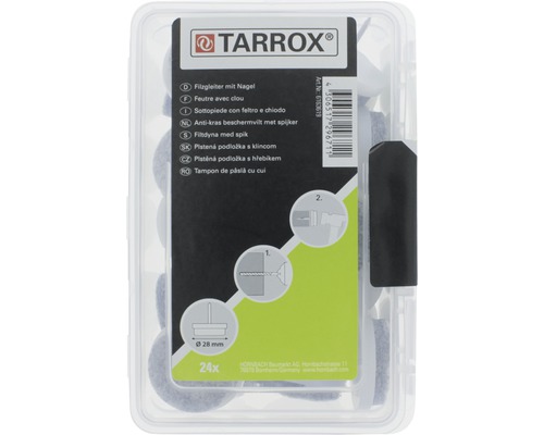 Tarrox viltglijders met spijker, 28 millimeter diameter, 24 stuks