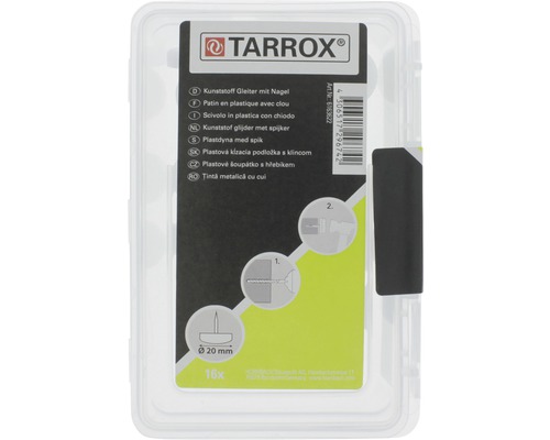 Tarrox kunststof glijders met spijker, 20 mm diameter, 16 stuks