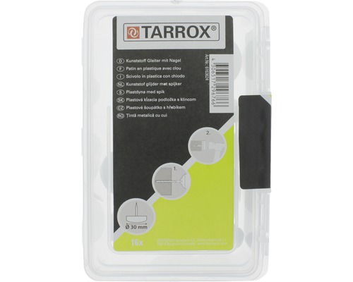 Tarrox kunststof glijders met spijker, 30 mm diameter, 16 stuks