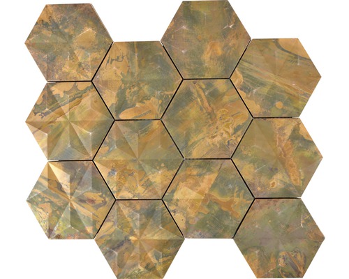 Metaalmozaïek metaal XK3DH26 hexagon koper 26,5x30,5 cm