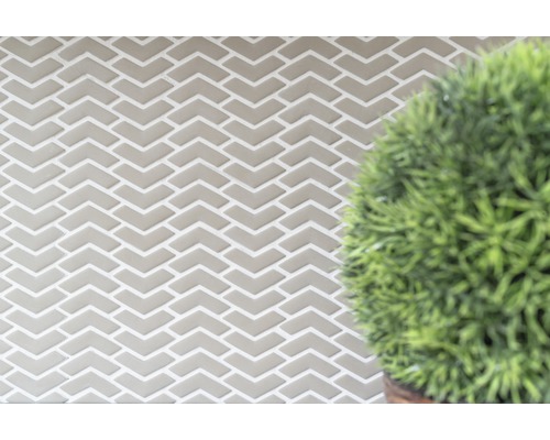 Tegelwand met visgraatmotief en plant