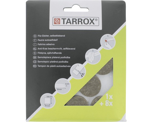 TARROX Viltglijder zelfklevend rond bruin Ø 28 mm, en rechthoek 90x100 mm, 9 stuks