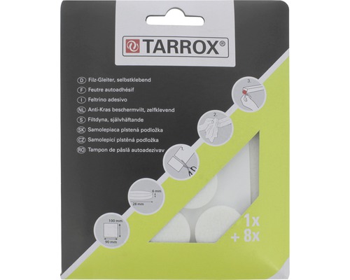 TARROX Viltglijder zelfklevend rond wit Ø 28 mm, en rechthoek 90x100 mm, 9 stuks