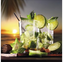 Twee glazen mojito met limoenen, munt en ijsblokjes