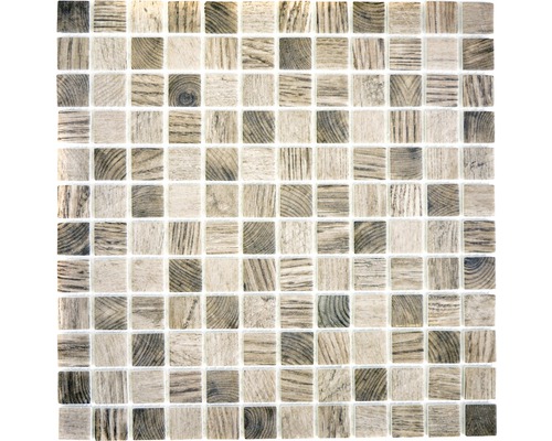 Mozaïektegel glas CW 324 grijs/beige 30x30 cm Vierkante mozaïektegels met houtstructuur