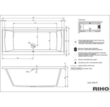 Technische tekening van het Julia 160x70 bad met maatvoering