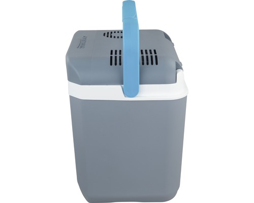 Grijze koelbox met blauw handvat