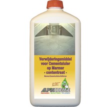 Fles met verwijderaar voor cementsluier op marmer